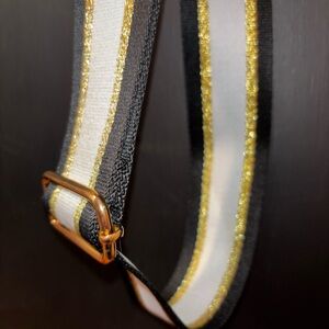 Replacement Bag Strap Guitar Style Striped Black, White, Gold Adjustable NWOT